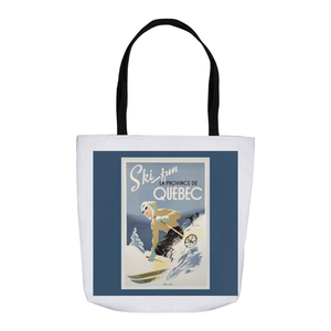 Vintage Quebec Skiing Poster Tote Bags