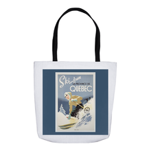 Load image into Gallery viewer, Vintage Quebec Skiing Poster Tote Bags
