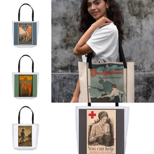 Load image into Gallery viewer, World War 1 Women&#39;s Patriotic Poster You Can Help American Red Cross Tote Bags